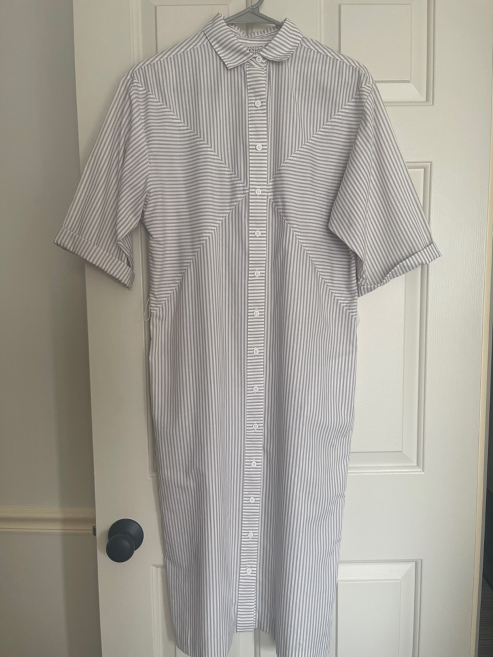 John Henry Tan & Cream Striped Shirt Dress short cuffed sleeves Pockets Size10P - Picture 13 of 14